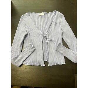 Primark Ribbed Knit Tie Front‎ Cardigan Lilac Blue Long Sleeve Cropped XS Y2K